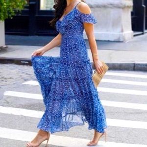 MISA Elodie Blue Off The Shoulder Maxi Dress